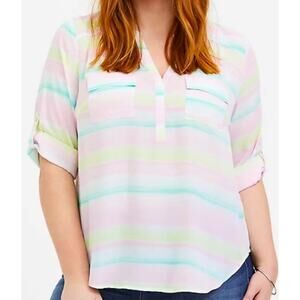 Torrid Harper Blouse Women's Sheer Size 2 Pastel Stripe 3/4 Roll Tab Sleeves